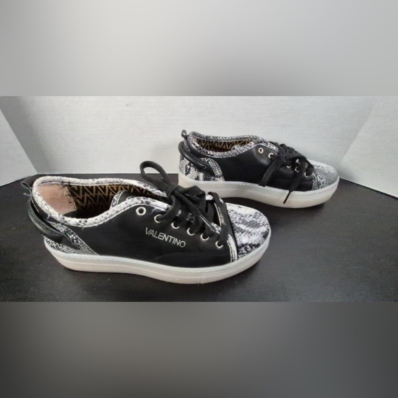 Valentino Platform Sneakers, Black leather with snakeskin Size 9.5 - Picture 1 of 8
